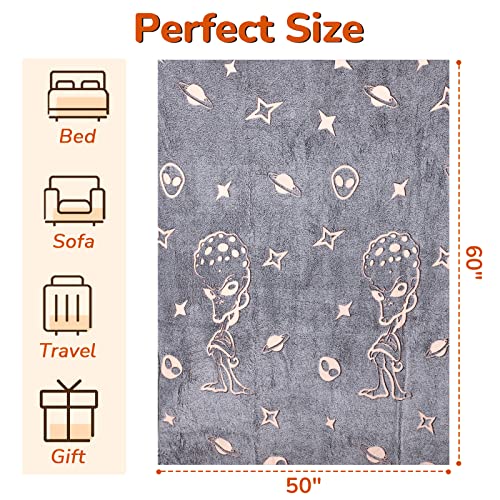 Image Title ABELL Glow in The Dark Alien Blanket, Christmas Thanksgiving Blanket Gifts for Birthday Kids Women Girls Boy Best Friend,Grey